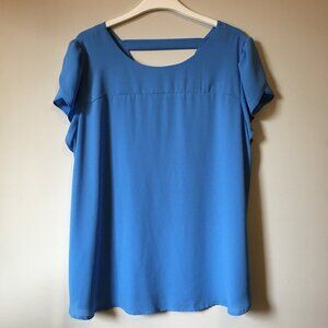 LOFT Periwinkle Blue Cut Out Flutter Sleeve Top Blouse L